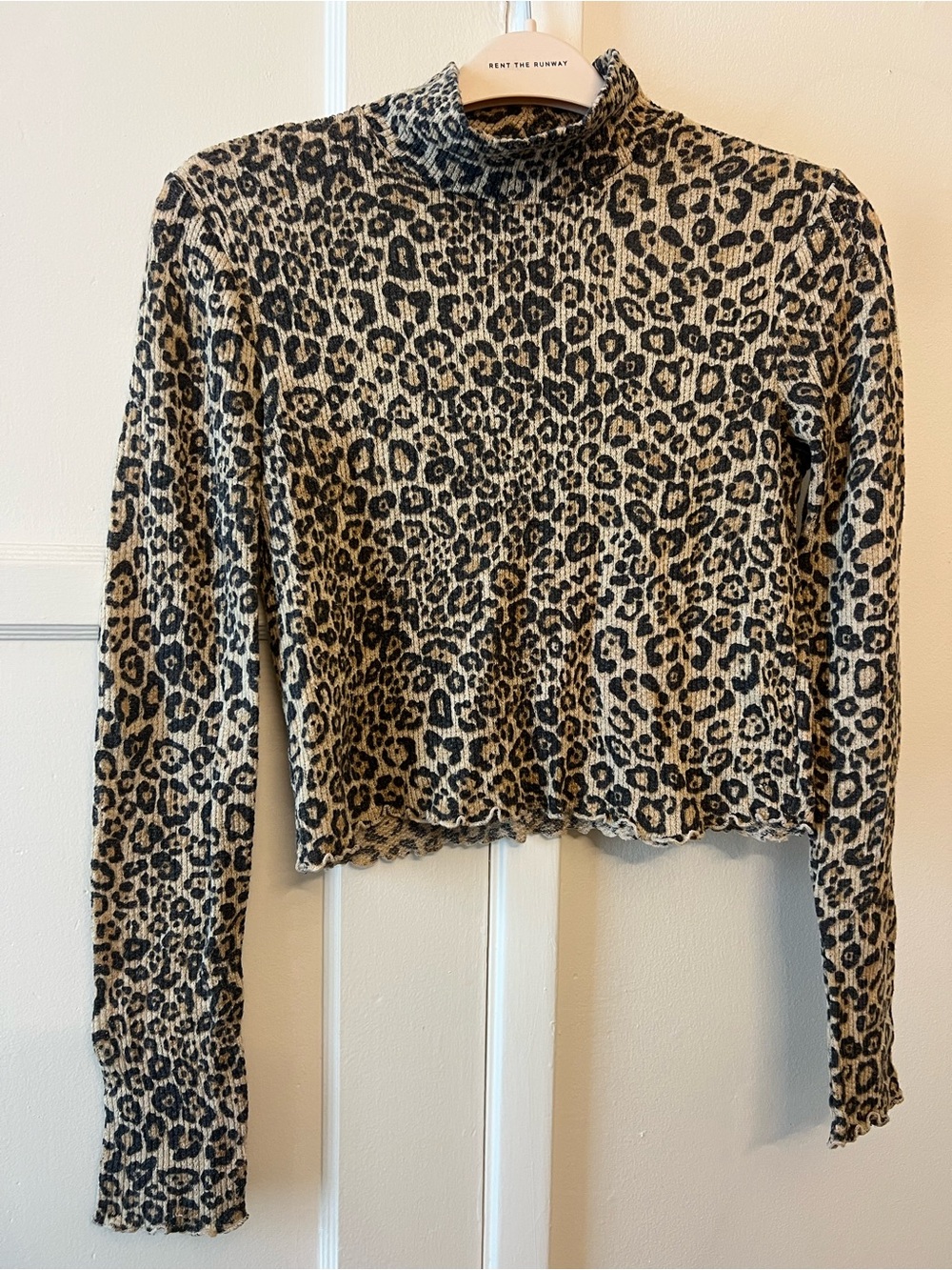 Urban outfitters Leopard Print Mock Neck Long Sleeve Top - Beige/Black